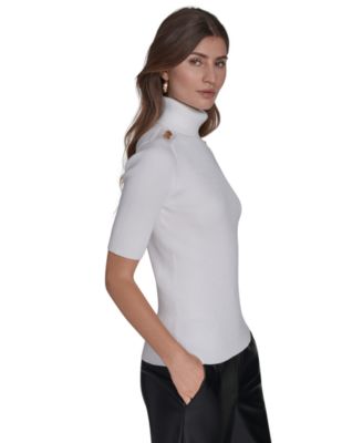 Women's Ribbed Half-Sleeve Turtle Neck Top