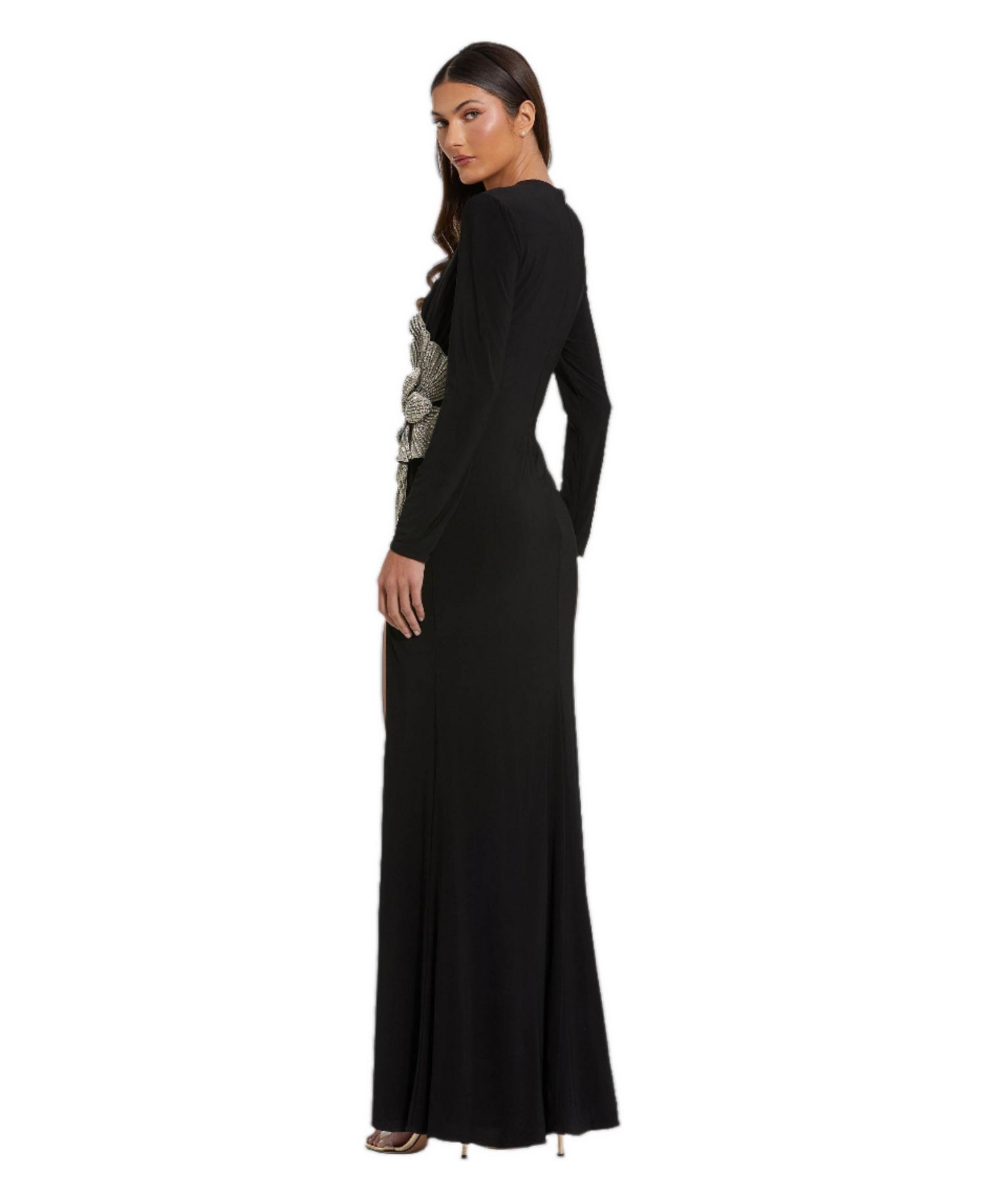 Women's Floral Applique Long Sleeve Jersey Gown