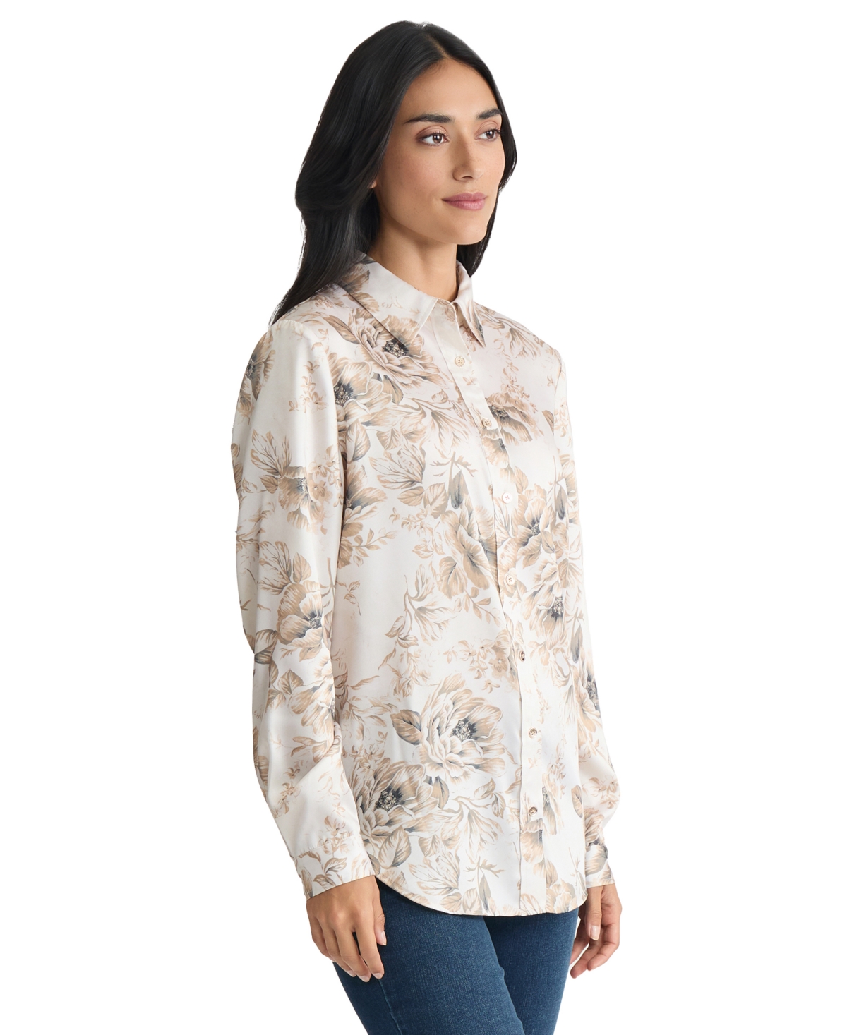 Jones New York Petite Long Sleeve Button Front Shirt In Multi