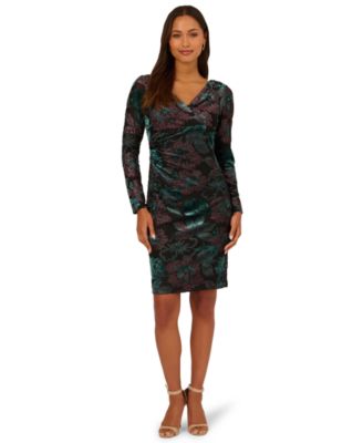 Adrianna Papell - Women's Surplice Neck Velvet Sheath Dress