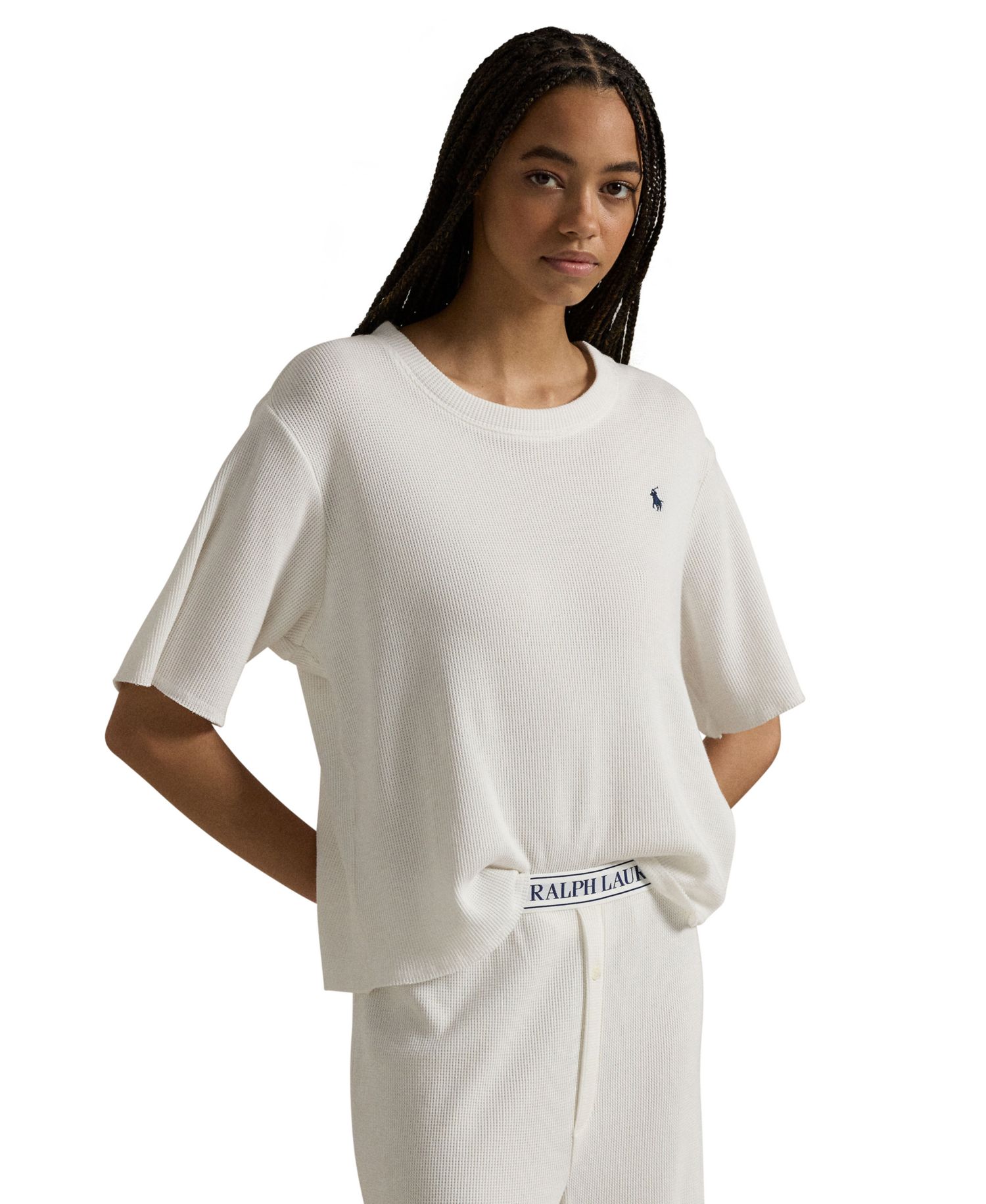 Women's 2-Piece Waffle-Knit Top and Pants Pajama Set