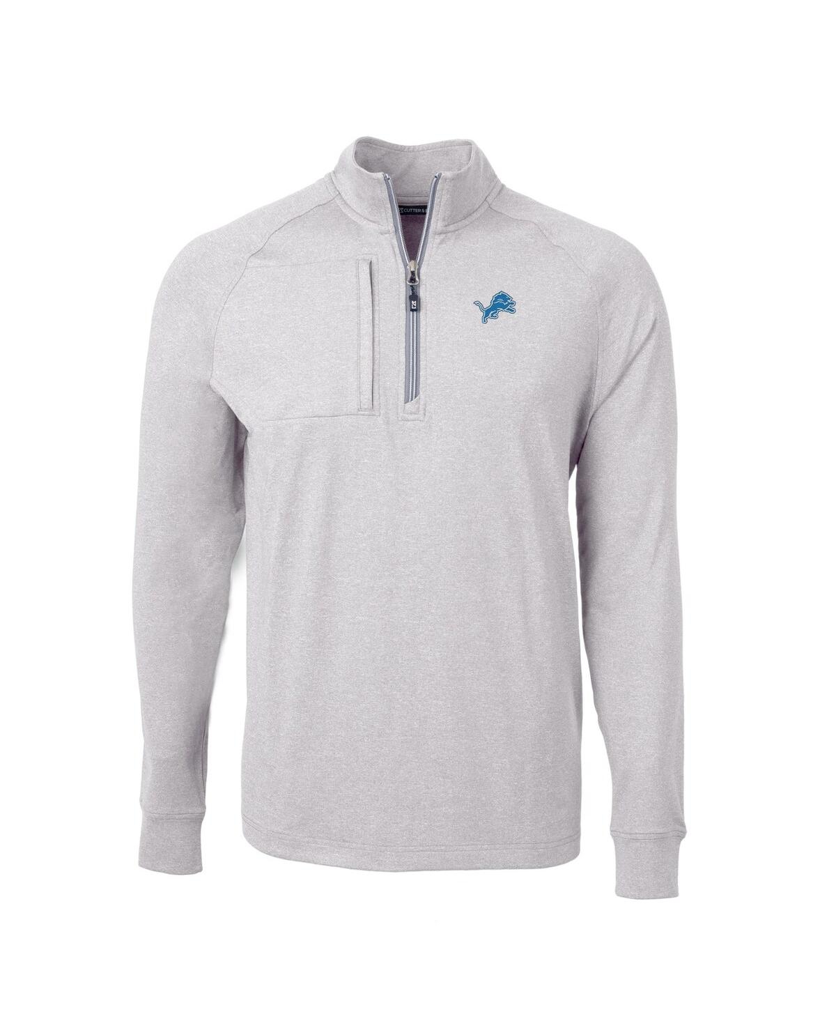 Cutter & Buck Men's Heather Gray Detroit Lions Big Tall Adapt Eco Knit Quarter-zip Pullover Sweatshirt In Gray