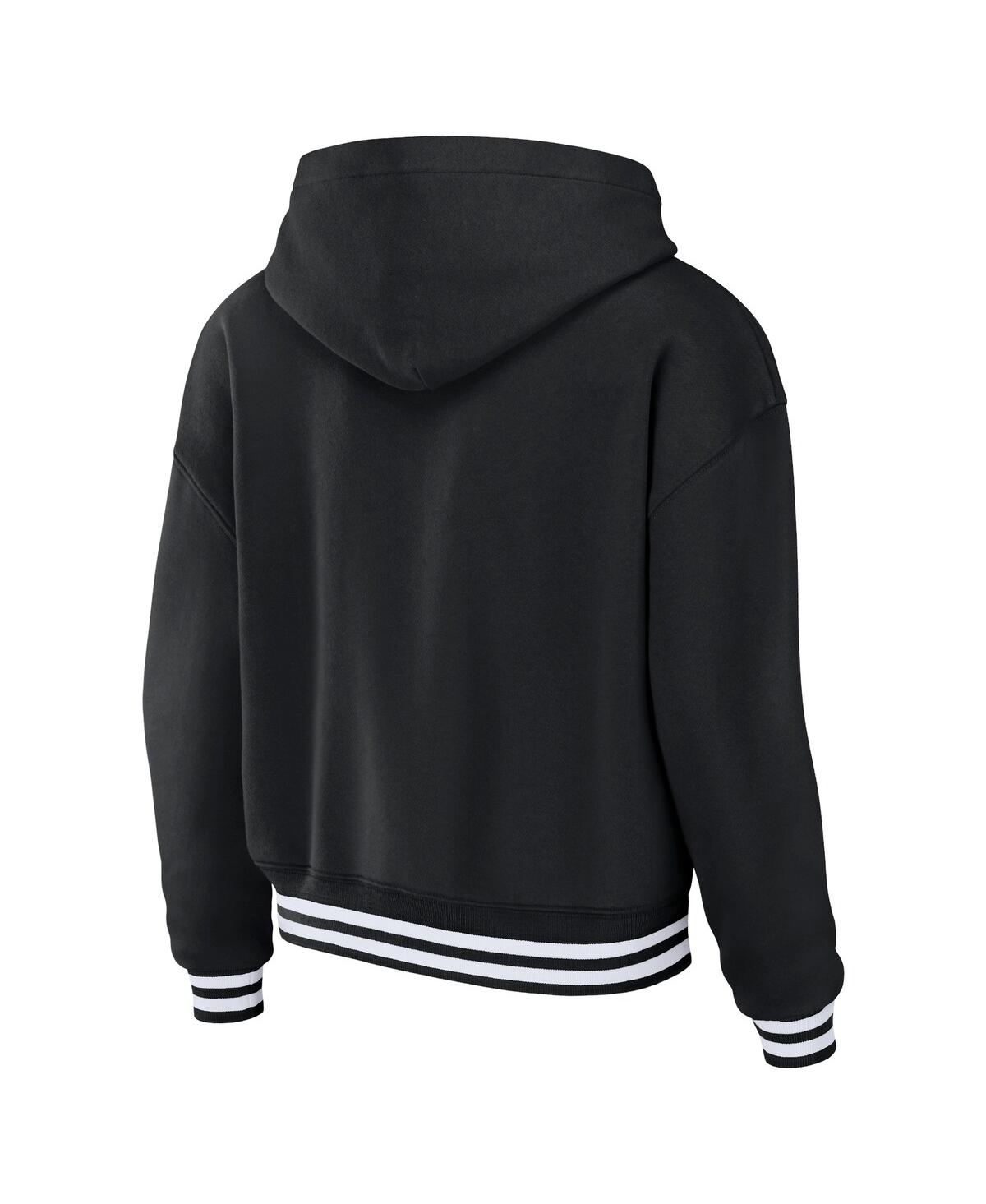 Wear By Erin Andrews Women's Black New England Patriots Lace-up Pullover Hoodie In Black
