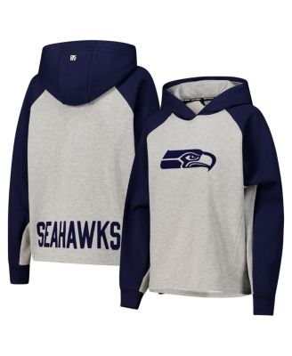 DKNY - Women's Gray/College Navy Seattle Seahawks Joy Cropped Raglan Pullover Hoodie