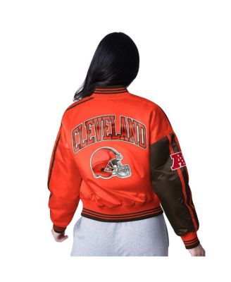 Women's Brown/Orange Cleveland Browns Zone Blitz Cropped Full-Snap Satin Jacket