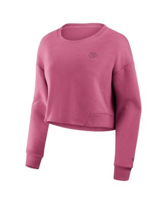 Women's Pink Kansas City Chiefs Studio Tri-Blend Cropped Pullover Sweatshirt