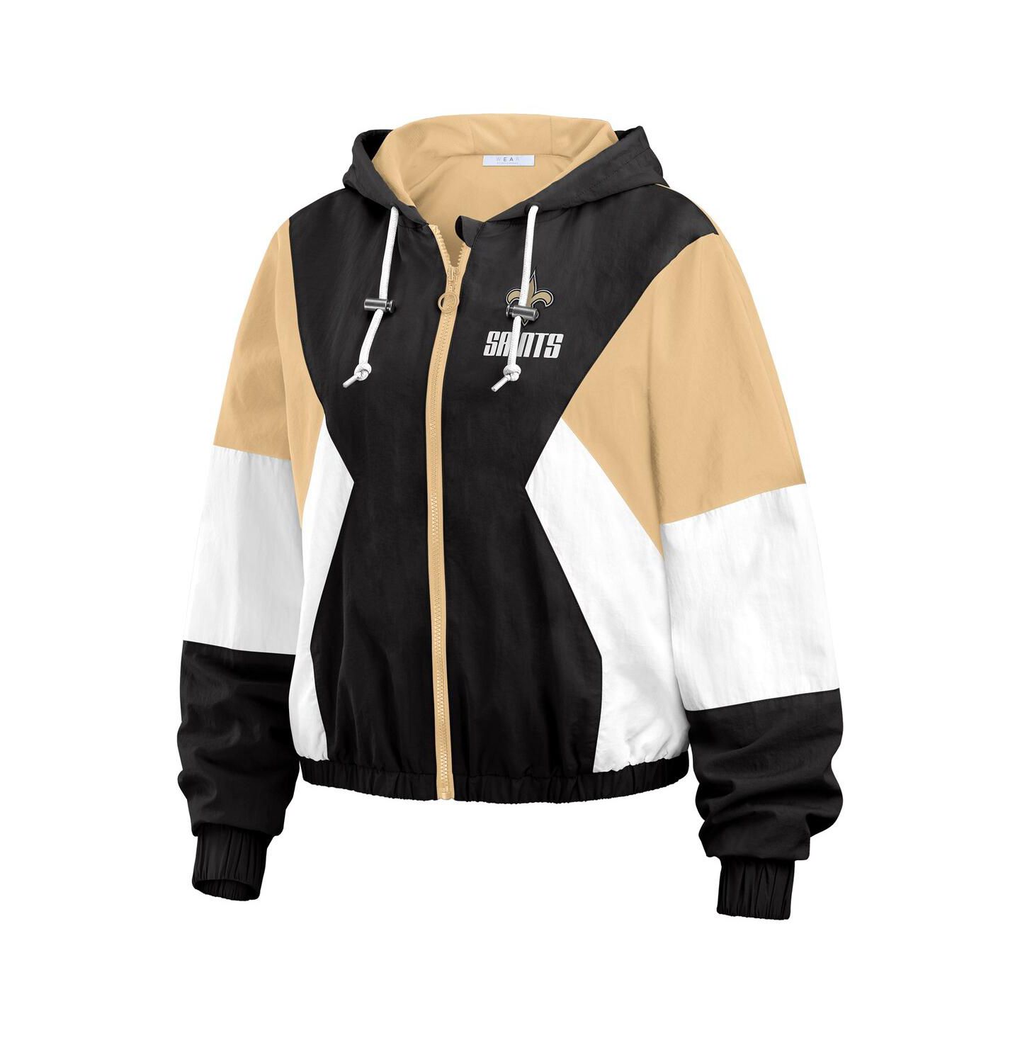 Женская куртка WEAR by Erin Andrews Black/Brown New Orleans Saints Plus Size Color Block Full-Zip Windbreaker — фото 3