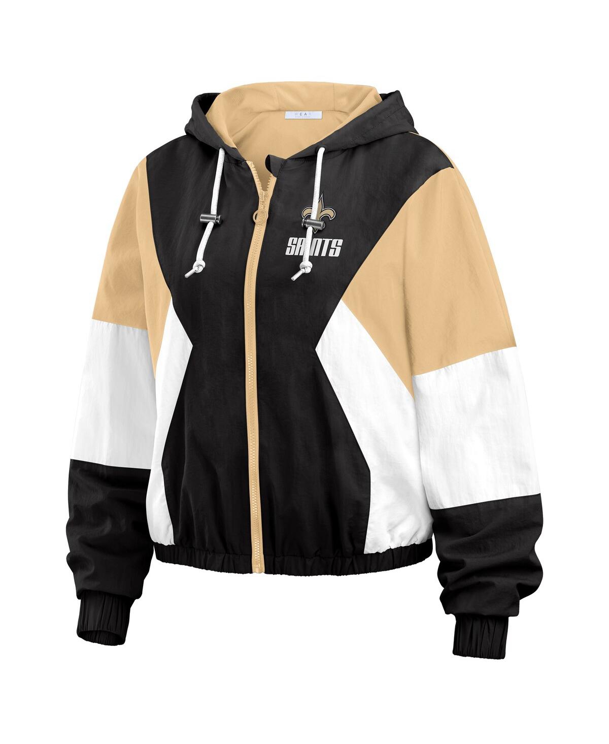 Wear By Erin Andrews Women's Black/brown New Orleans Saints Plus Size Colorblock Full-zip Windbreaker Jacket In Brown