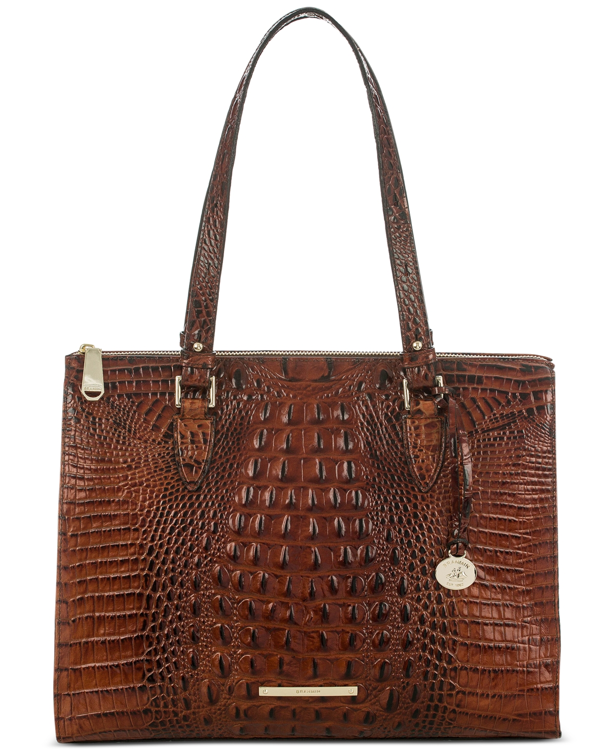 Shop Brahmin Anywhere Melbourne Embossed Leather Tote In Pecan,gold