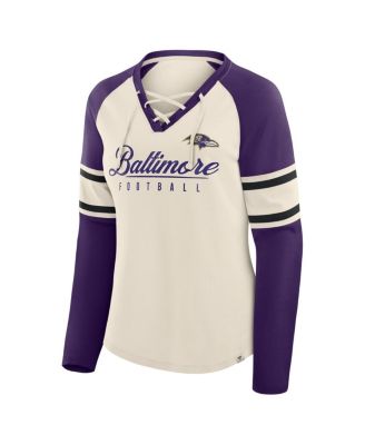 Women's Cream/Purple Baltimore Ravens Hometown Gridiron Hero Raglan Lace-Up V-Neck Long Sleeve T-Shirt