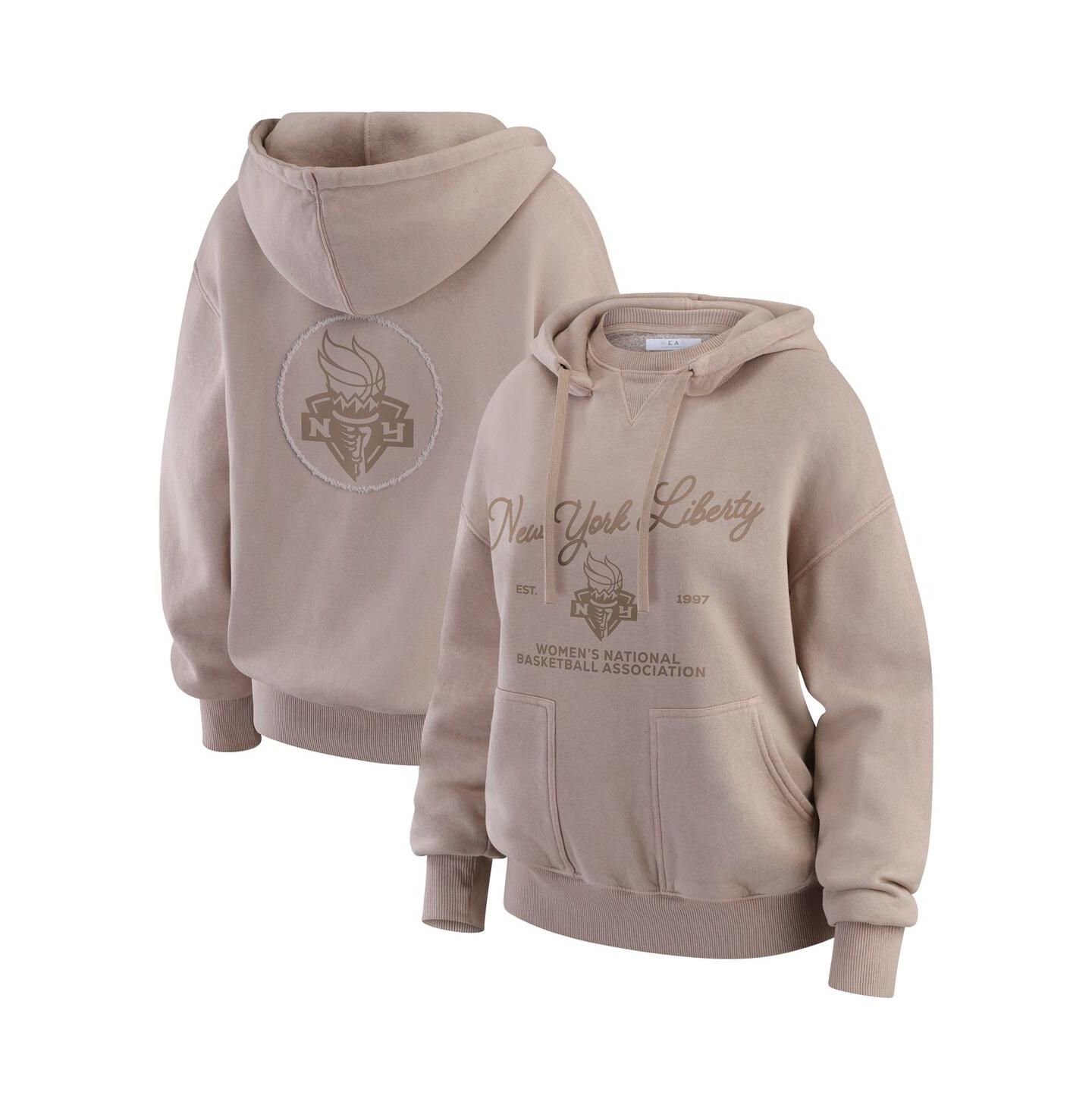 Женское худи WEAR by Erin Andrews Tan New York Liberty Washed Pullover Crew Neck — фото 1