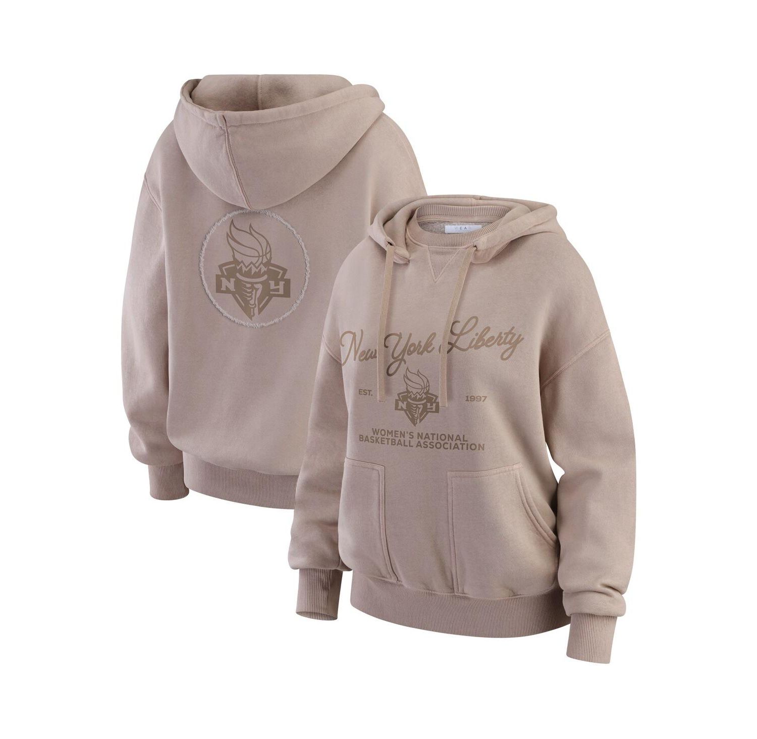 Women's Tan New York Liberty Washed Pullover Crew Neck Hoodie