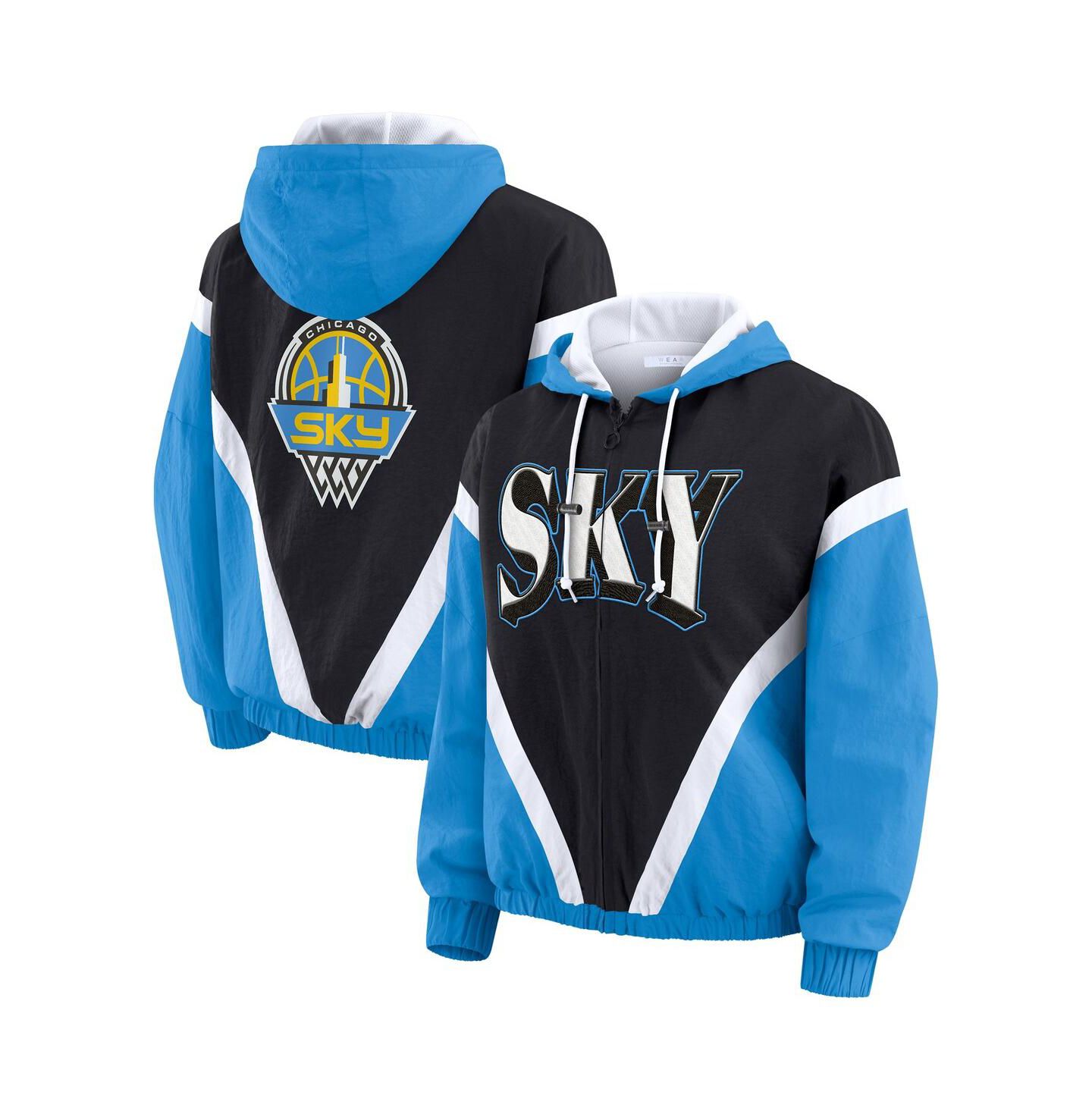 Женские худи WEAR by Erin Andrews Blue/Black Chicago Sky Color Block Full-Zip Windbreaker Jacket — фото 1