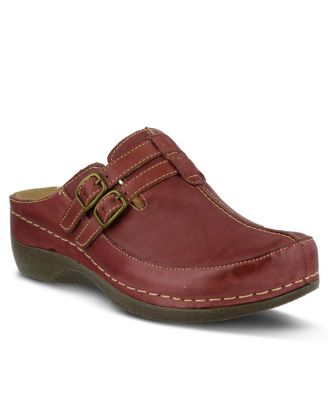 Happy Multi-Strap Leather Slip-On Clogs with Buckle Detail and Removable Insole