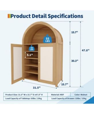 5 Tier Arched Shoe Storage Cabinet with Rattan Doors, Farmhouse Freestanding Shoe Rack Cabinet with Adjustable Shelves for Entryway, Natural Wood