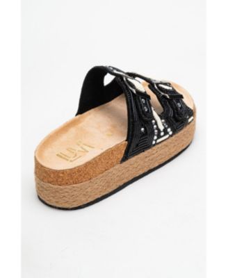 Bobby Beaded Straw Platform Slide Sandal (Women)