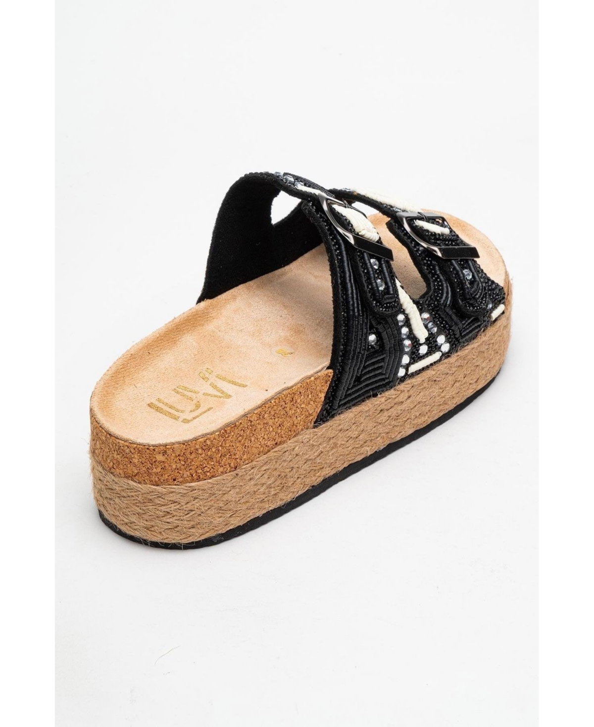 Prologue Shoes Bobby Beaded Straw Platform Slide Sandal (Women)