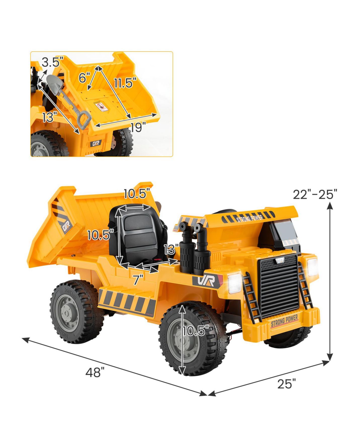 Детская игрушка HONGGE 12V Ride On Dump Truck with Motorized Dump Bed and Remote Control, Ages 3-7, цвет: Жёлтый — фото 2