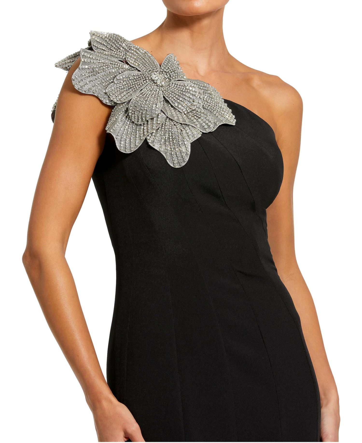 Women's Crepe One Shoulder Gown With Flower