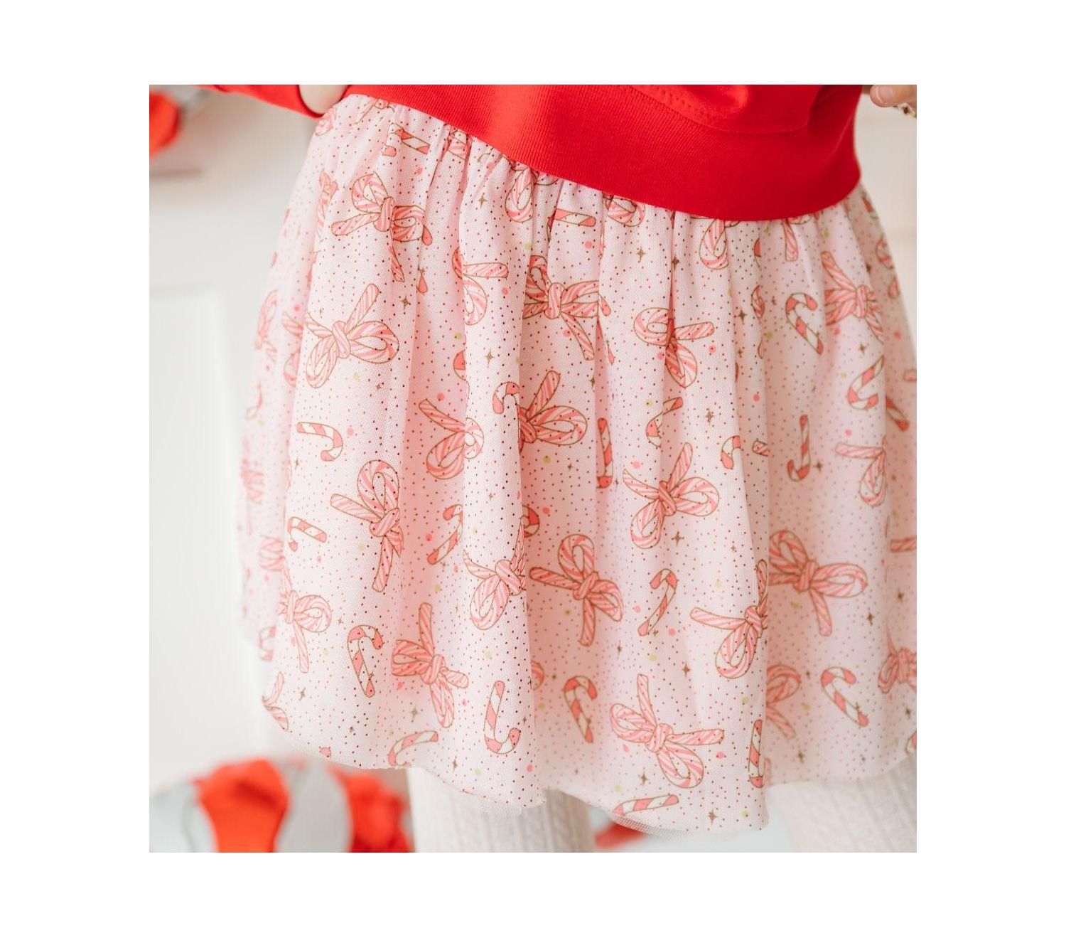 Little and Big Girls Candy Cane Bow Printed Christmas Tutu Skirt