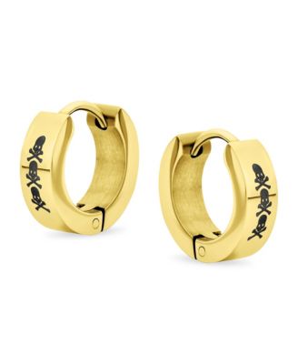 Set of 2 Angel Wings Gecko Lizard Hoop Huggie Earrings Black Gold Plated Steel