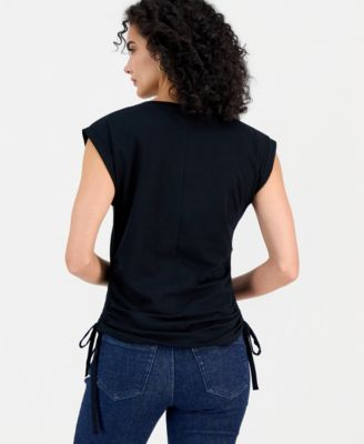Women's Cap-Sleeve Drawstring-Hem Cotton T-Shirt