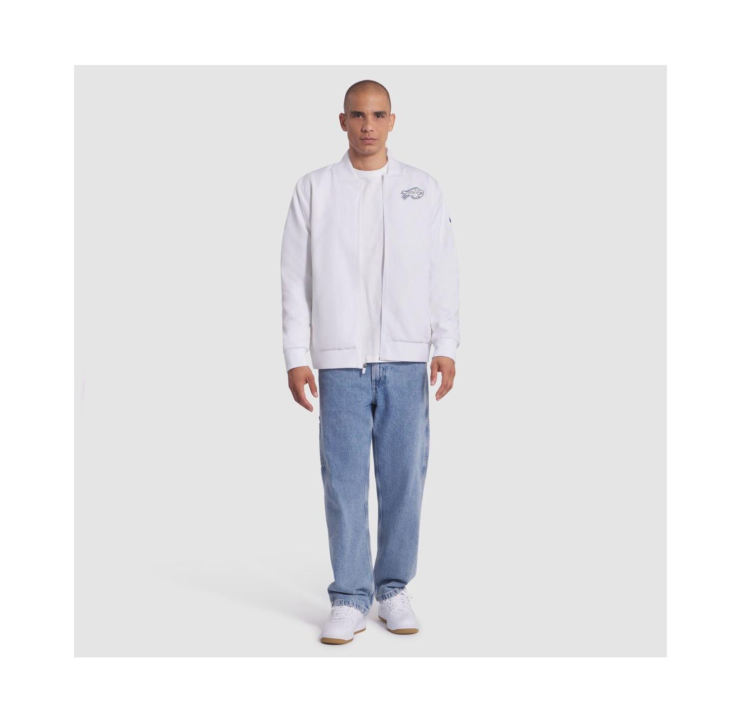 Men's White Buffalo Bills 2025 Rivalries Collection Sideline Full-Zip Bomber Jacket