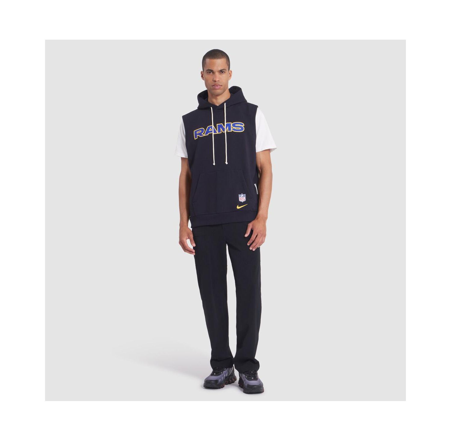 Men's Midnight Blue Los Angeles Rams 2025 Rivalries Collection Standard Issue Sideline Dri-FIT Sleeveless Hoodie