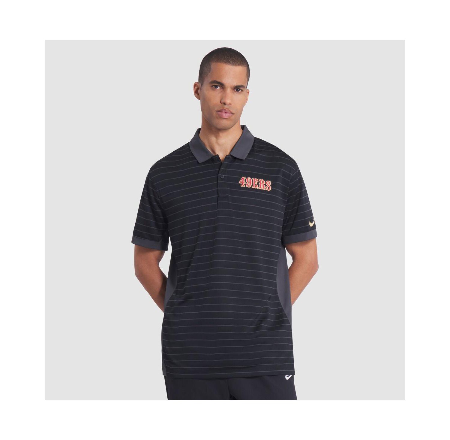Men's Black San Francisco 49ers 2025 Rivalries Collection Sideline Victory Striped Dri-FIT Polo Shirt