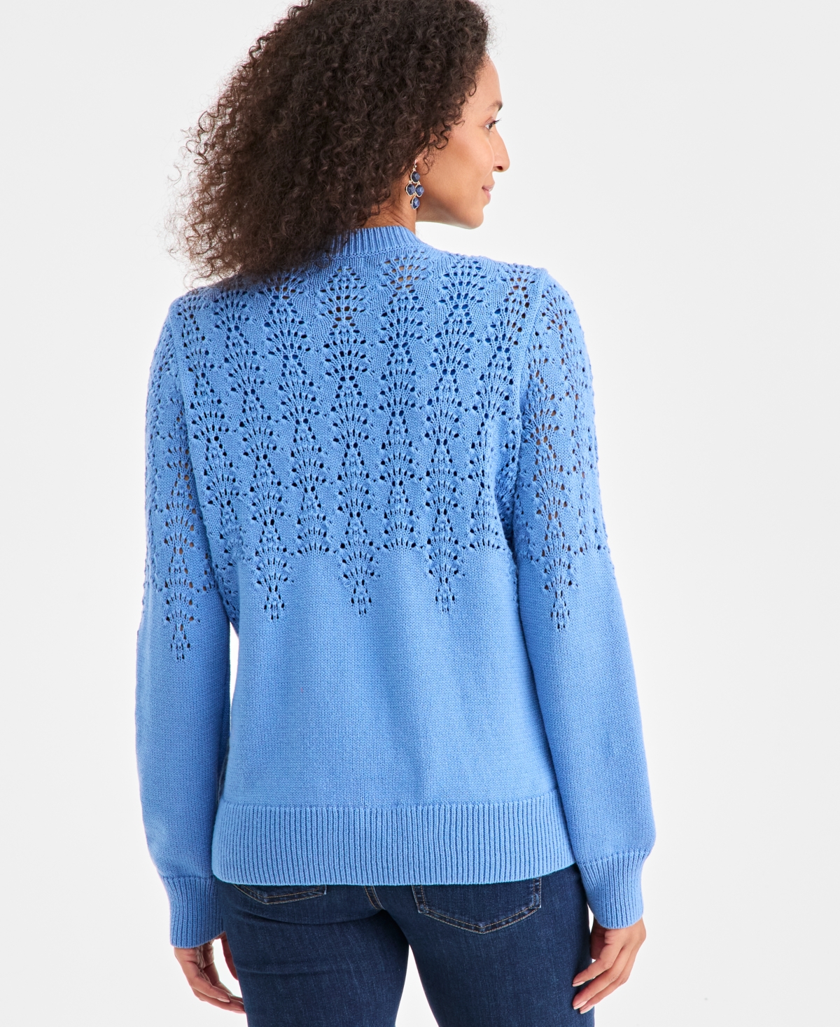 Style & Co Women's Pointelle Crewneck Cardigan, Macy's Exclusive In Brown