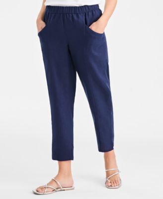 Women's 100% Linen Tapered-Seam Ankle Pants, Macy's Exclusive