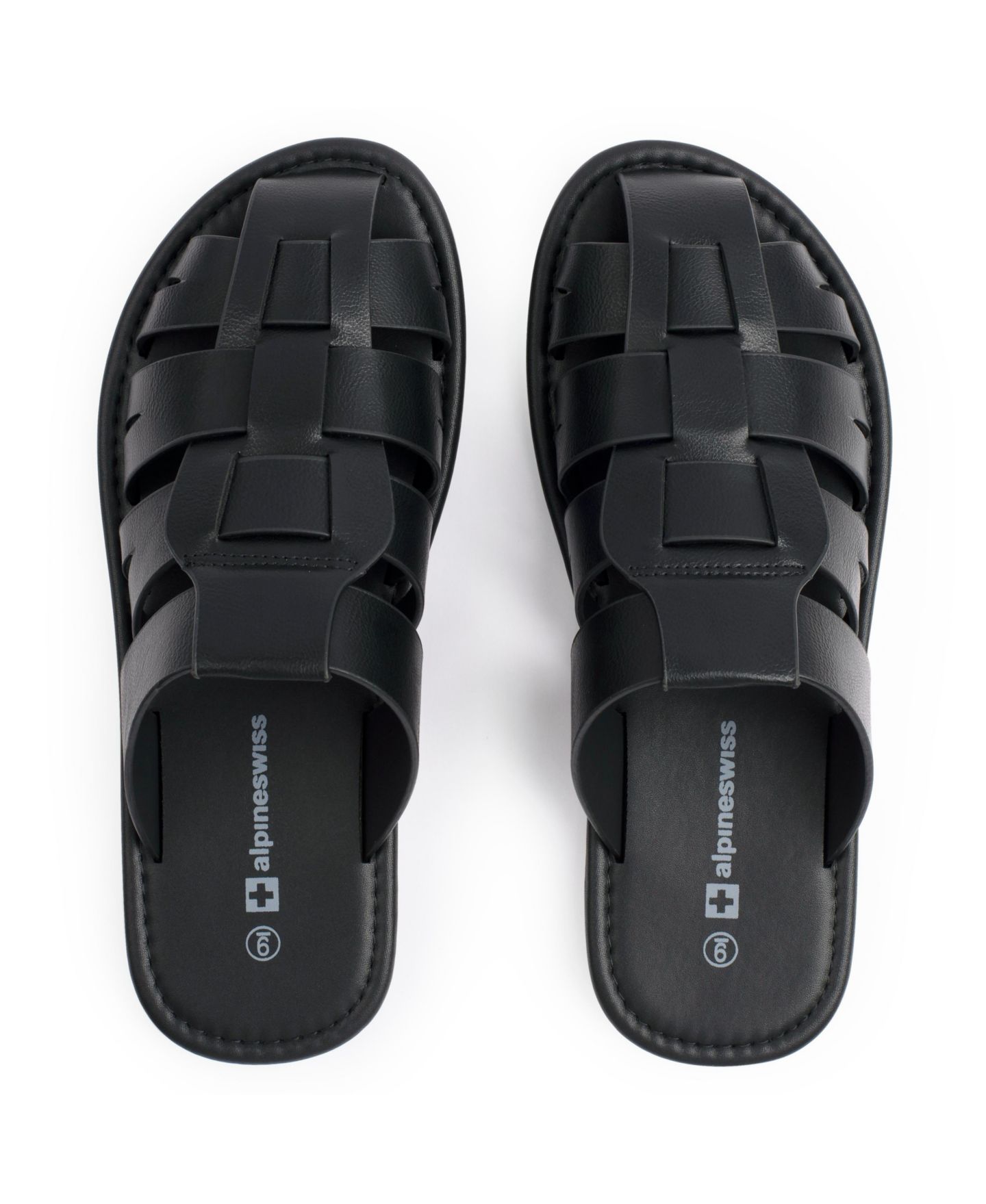 Мужские сандалии Alpine Swiss Marlin Fisherman Slide Sandals Faux Leather Dressy, цвет: Чёрный — фото 4