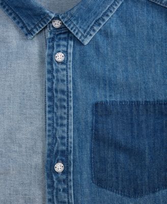 Boys 5-20 Harvey Color Blocked Long-Sleeve Cotton Denim Shirt, Macy's Exclusive