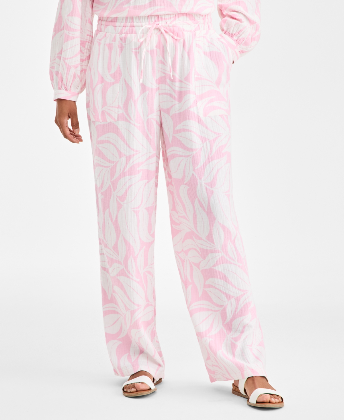 Style & Co Women's Printed Cotton Gauze Pull-on Pants, Macy's Exclusive In Pink