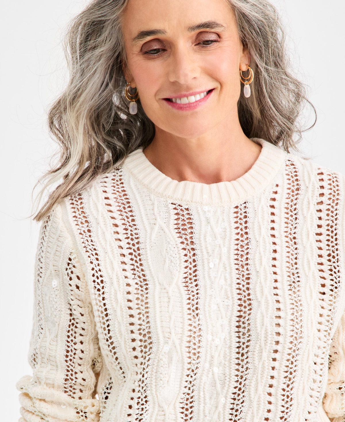 Style & Co Women's Textured Shine Crewneck Sweater, Macy's Exclusive