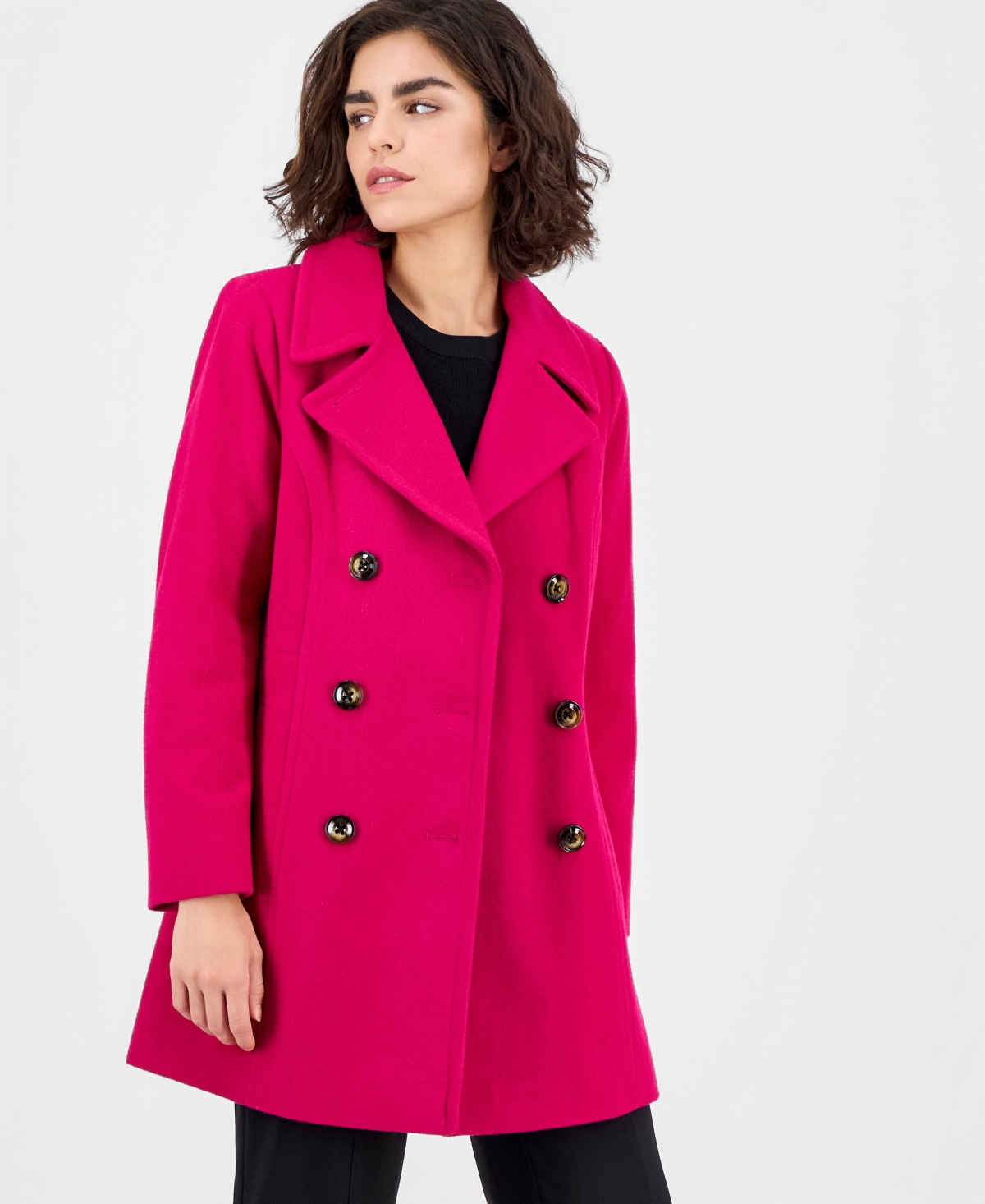 Anne Klein Women's Double-breasted Peacoat, Exclusively At Macy's In Pink