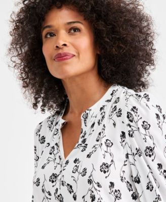 Petite Printed Bubble Sleeve Top, Macy's Exclusive