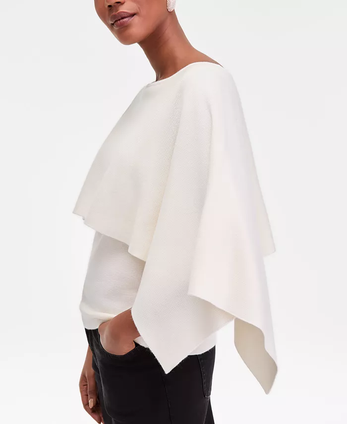 Women's Asymmetrical Cape Overlay Sweater - thumbnail 7
