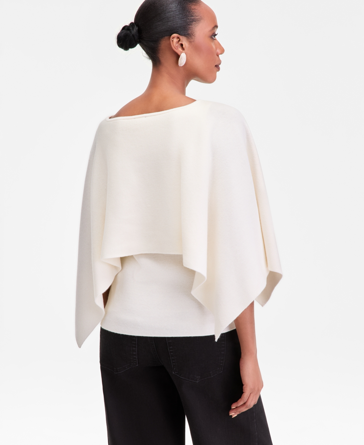 Inc International Concepts Women's Asymmetrical Cape Overlay Sweater, Macy's Exclusive In White