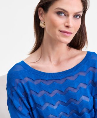 Women's Sheer Chevron Stripe Sweater, Macy's Exclusive
