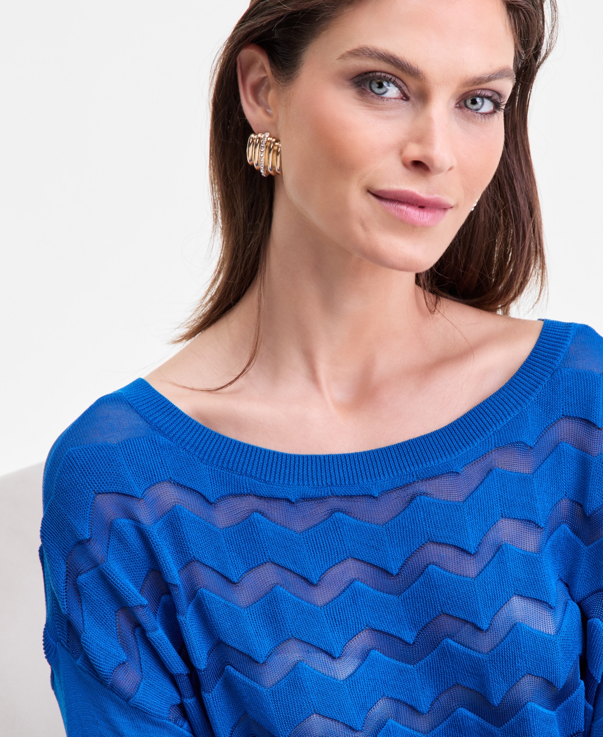 Inc International Concepts Women's Chevron Stitch Boat-neck Sweater, Macy's Exclusive In Blue