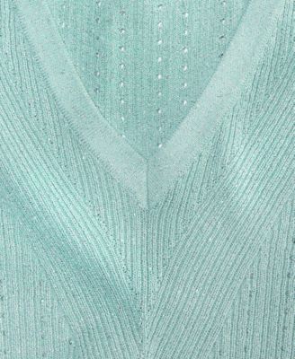 Women's Metallic-Knit V-Neck Sweater