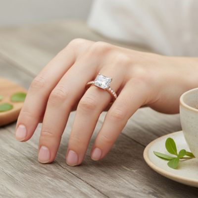 Classic 2.5CT Princess Cut CZ Solitaire Promise Ring with Pave Side Stones Rose Gold Plated Sterling Silver