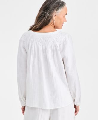 Petite Solid Smock Neck Top, Macy's Exclusive