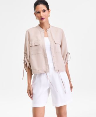 I.N.C. International Concepts - Women's Tie-Sleeve Chambray Tie-Waist Blouse