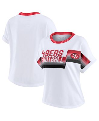 WEAR by Erin Andrews - Women's White San Francisco 49ers Cropped Center Stripe Dolman T-Shirt