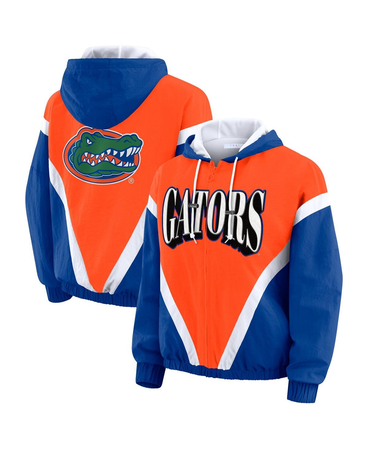 Wear By Erin Andrews Women's Orange/royal Florida Gators Color Block Full-zip Hoodie Windbreaker Jacket In Multi