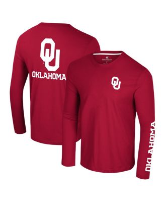 Colosseum - Men's Crimson Oklahoma Sooners Logo Lockup 3-Hit Active Blend Long Sleeve T-Shirt