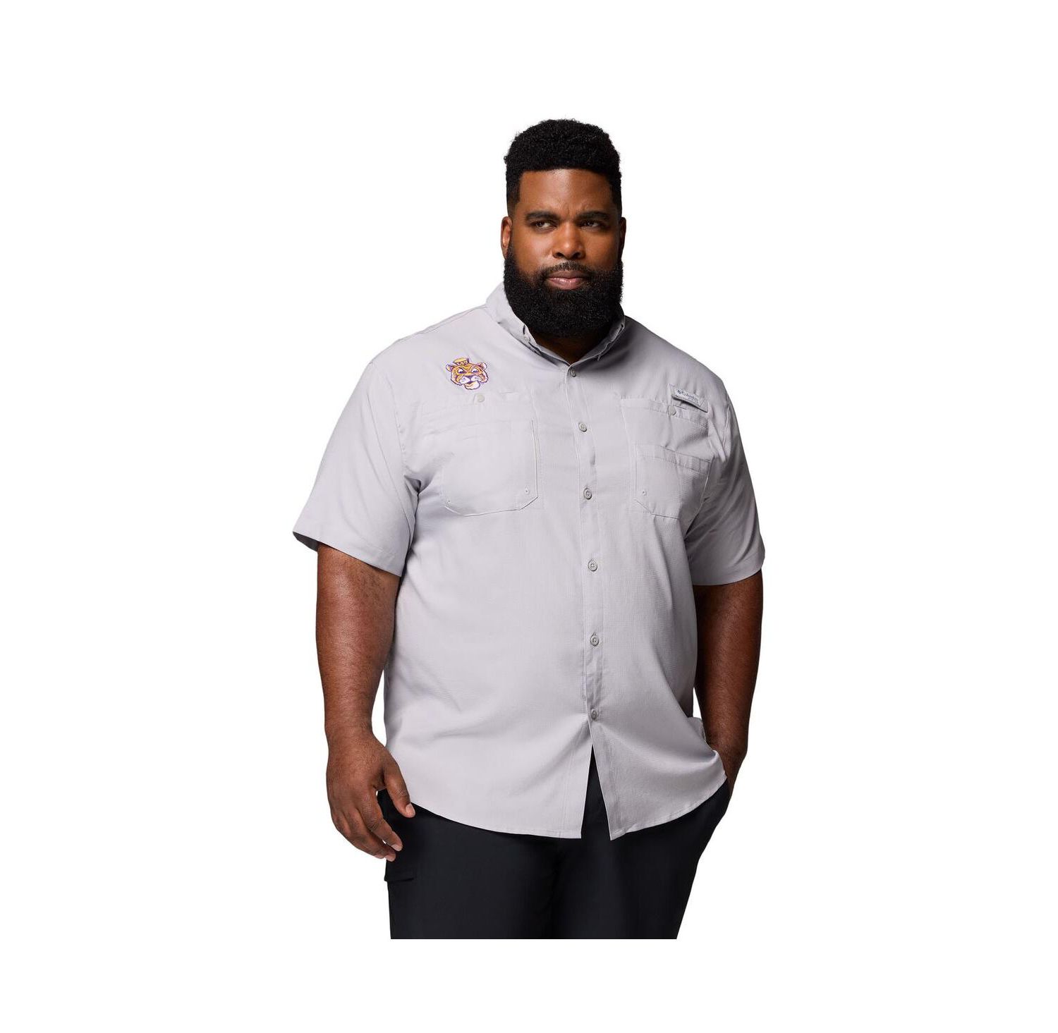 Men's Gray LSU Tigers Big & Tall Tamiami Omni-Shade Button-Down Shirt