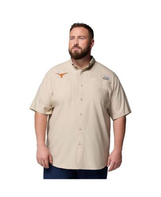 Columbia - Men's Tan Texas Longhorns Big Tall Collegiate Tamiami Omni-Shade Full-Button Shirt